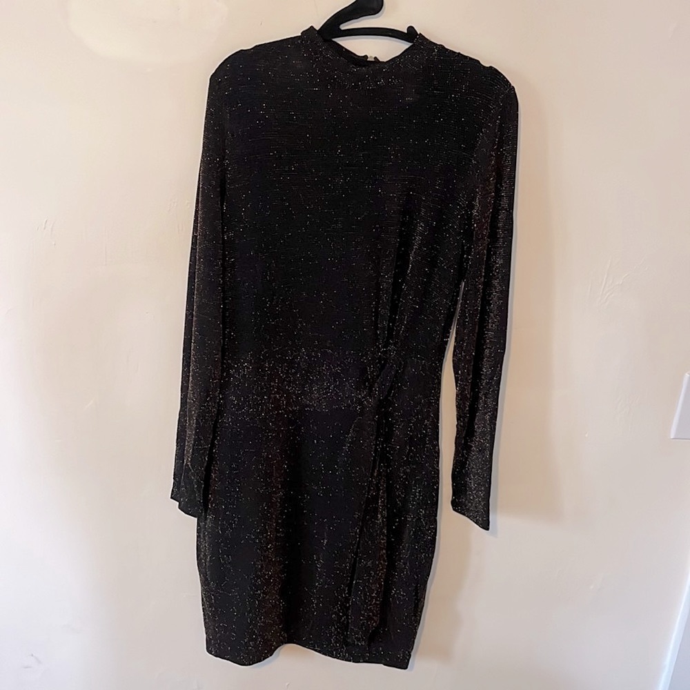 Michael Kors Black with Gold shimmer Long Sleeve Dress, Size Medium NWT